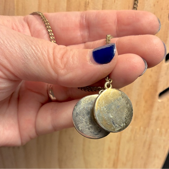 *3 for $20* Two Disc Pendant Necklace, Brass-Toned Chain and Pressed Metal - Picture 3 of 5